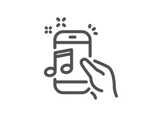 Music in phone line icon. Mobile radio sign. Musical device symbol. Quality design element. Classic style. Editable stroke. Vector