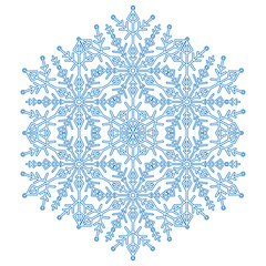 Round snowflake. Abstract winter ornament. Fine blue snowflake