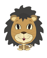 Funny lion with a lush mane and an egg-shaped head