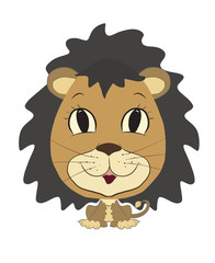 Funny lion with a lush mane and an egg-shaped head