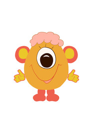 Funny monster or aliens with a big eye and curly hair