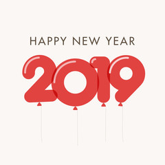 Happy new year 2019 card, balloons font, editable vector design