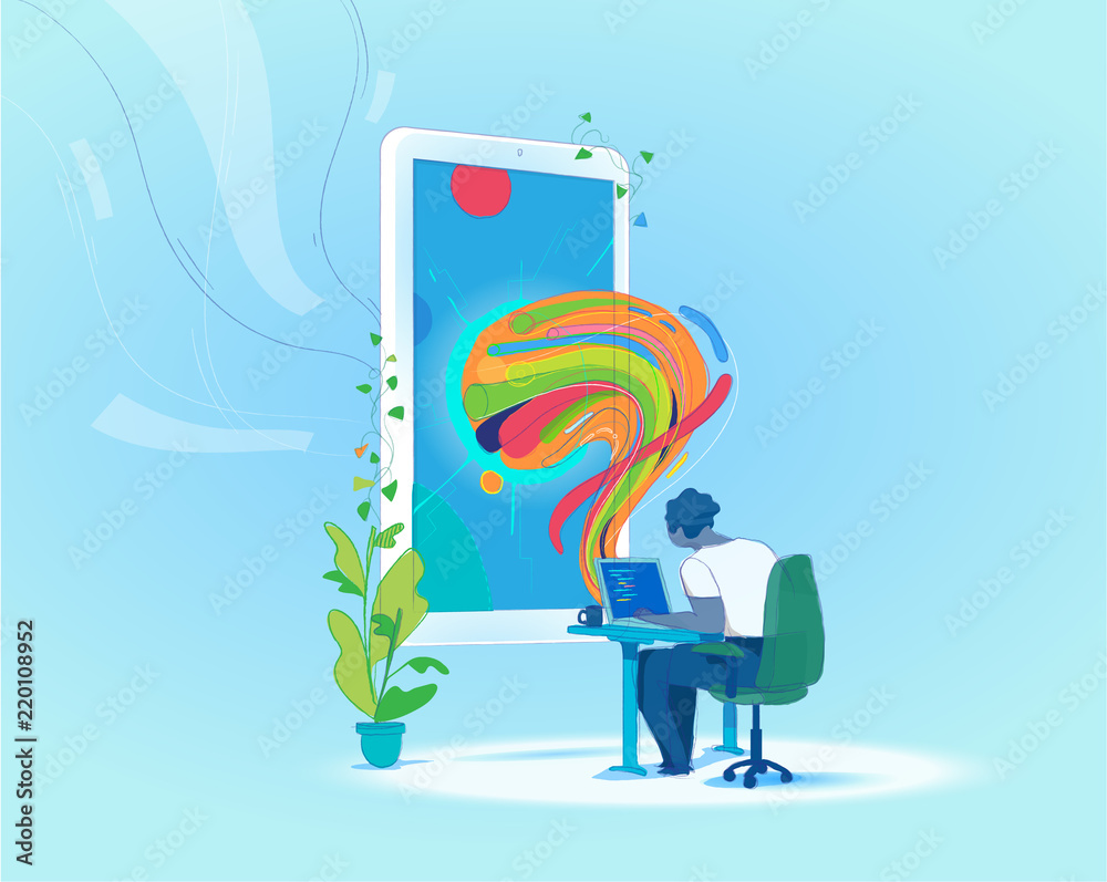 Wall mural creative developer are programming a mobile app