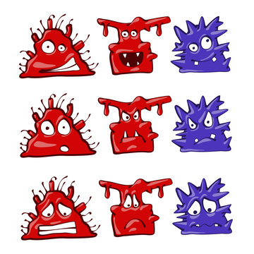 Cartoon monsters set illustration. Notebook or laptop color sticker set. Isolated on white