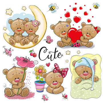 Set of Cartoon Teddy Bear on a white background