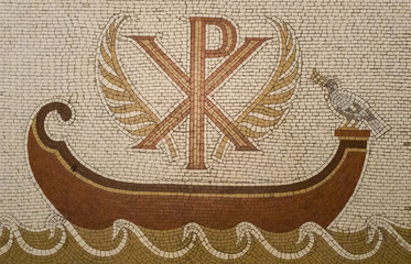 Mosaic in the Abbey of Dormition (Church of the Cenacle) on mount Zion, Jerusalem, Israel.