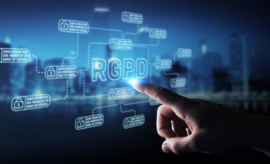 Businessman protecting his datas with GDPR law interface