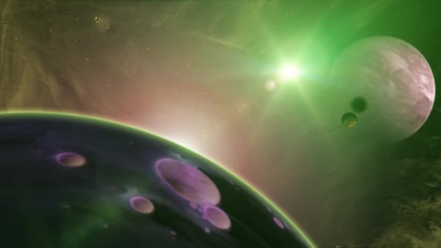 HD Fantasy Nebula Space Background/
Animation of a fantastic nebula background, with weird planets and moons, satellites, stars and light effects