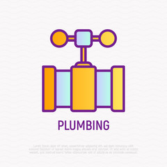 Plumbing: valve on pipe thin line icon. Modern vector illustration.