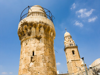 Ancient towers in Jerusalem old town, Israel