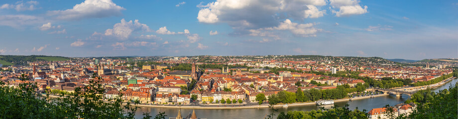 Fototapeta na wymiar Panorama view of Wuerzburg cityscape from Marienberg Fortress