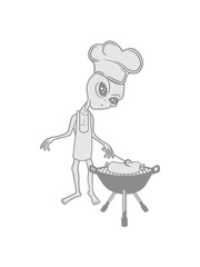 koch kochen lecker essen hunger grillen wurst schürze chef küche bbq alien ausserirdischer weltall ufo weltraum besucher grau grey grusselig böse comic cartoon clipart horror halloween