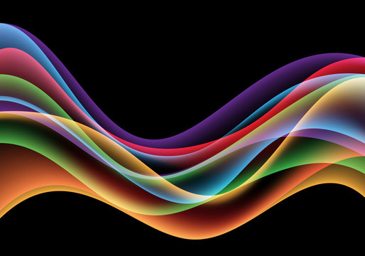 Abstract colorful wave curve motion on black background luxury vector illustration.