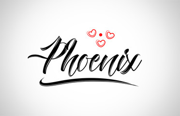 phoenix city design typography with red heart icon logo