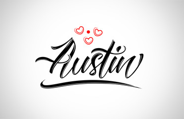 austin city design typography with red heart icon logo