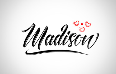 madison city design typography with red heart icon logo