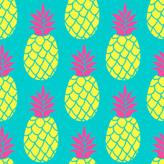 Pineapple seamless pattern in trendy colors. Summer colorful repeating background for textile design wallpaper, scrapbooking.