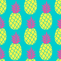 Foto op Plexiglas Ananas Ananas naadloos patroon in trendy kleuren. Zomer kleurrijke herhalende achtergrond voor textielontwerp behang, scrapbooking.