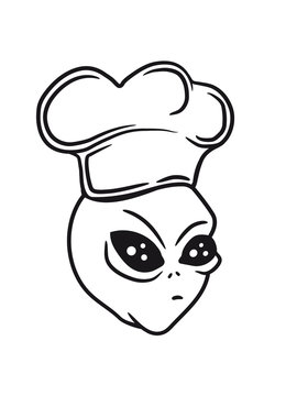 hunger koch kochen lecker essen grillen wurst sch&uuml;rze chef k&uuml;che bbq alien ausserirdischer weltall ufo weltraum besucher grau grey grusselig b&ouml;se comic cartoon clipart horror halloween