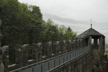 BELLINZONA, SWITZERLAND - APRIL 2013; Medieval walls of Montebelloi fortress