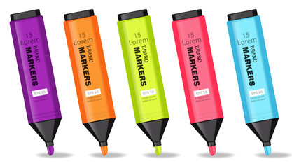Colorful markers set Vector realistic. 3d detailed illustrations - obrazy, fototapety, plakaty