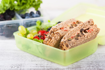 Vegetarian sandwich and berries