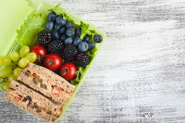 Vegetarian sandwich and berries