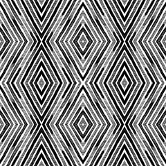 Dark black and white Geometric Watercolor. Decent Seamless Pattern. Hand Drawn Stripes. Brush Textur