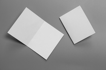 Blank portrait A4. brochure magazine isolated on gray, changeable background / white paper isolated on gray