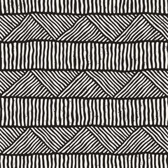 Deurstickers Etnische stijl Naadloze geometrische doodle lijnen patroon in zwart-wit. Adstract hand getekende retro textuur.