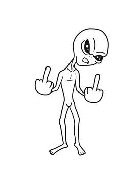 beleidigen wichser mittelfinger fuck you off w&uuml;tend alien ausserirdischer weltall ufo weltraum besucher grau grey grusselig entf&uuml;hren monster b&ouml;se comic cartoon clipart