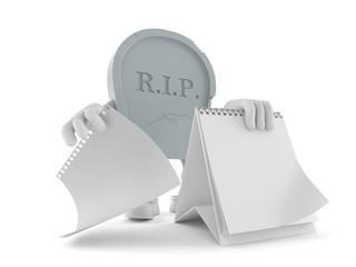 Grave character with blank calendar