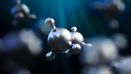 3D illustration of abstract silver metal molecule background