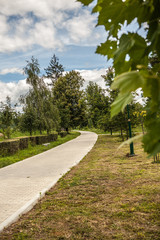 Fototapeta na wymiar Stone lined path in the park
