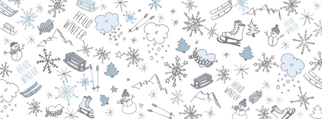 Naklejka premium Winter doodles background