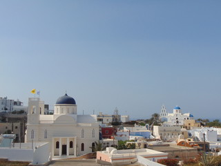 View of Karterados town, sunny day in August, Santorini island, Greece