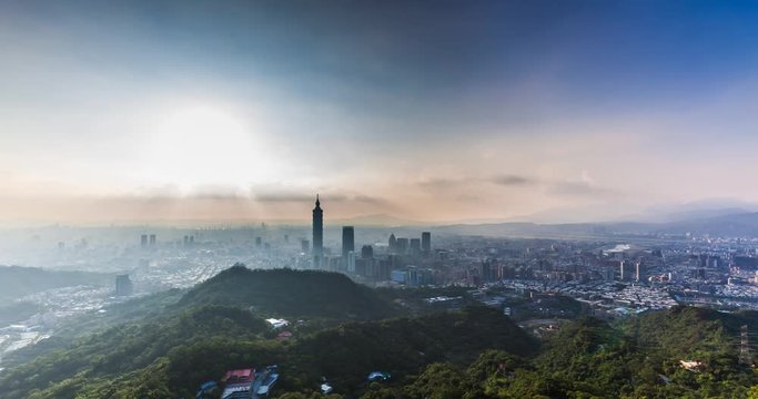 sunset skyline timelapse in jiu wu peak taipei Xiangshan taiwan