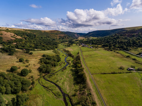 Aerial View of Sirhowy River in the welsh town of Tredegar, Wales UK