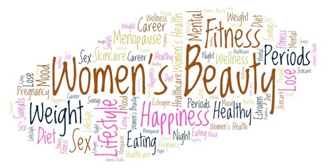 Fototapeta premium Word cloud with text Women's beauty on a white background.