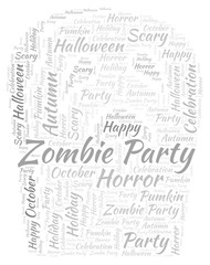 Zombie Party in a shape of gravestone word cloud.