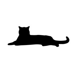 silhouette of a cat lying on a white background. Cat vector icon