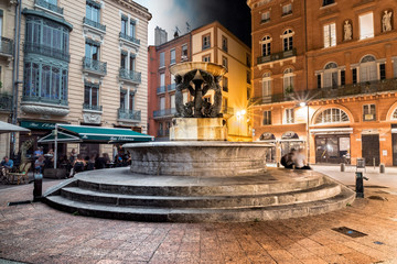 Fototapeta na wymiar The quiet fountain in Toulouse. Day Night