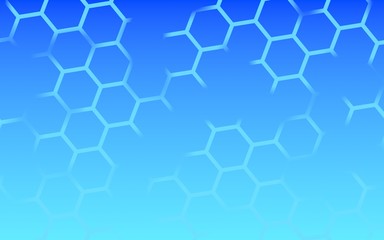 Fototapeta premium Translucent, with breaks, honeycomb on a gradient blue sky background. Perspective view on polygon look like honeycomb. Isometric geometry. 3D illustration