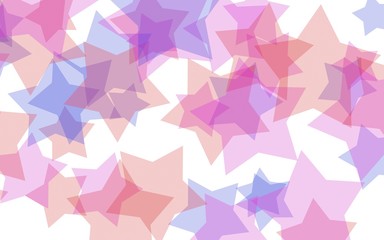 Multicolored translucent stars on a white background. Pink tones. 3D illustration