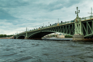  Trinity Bridge in St. Petersburg, Russia.  St. Petersburg, Russia. View of the Neva river on the Trinity Bridge.