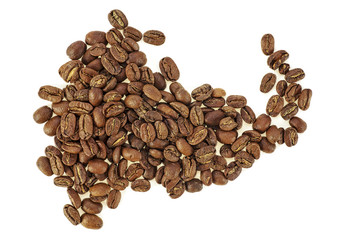 Coffee beans isolated on white background, close up