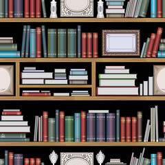 Seamless repeating pattern books shelf cabinet, technology conceptual background for business