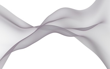 Abstract purple wave. Bright purple ribbon on white background. Abstract purple smoke. Raster air background. Purple scarf. 3D illustration