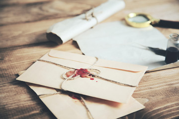 letters with inkwell and magnifier