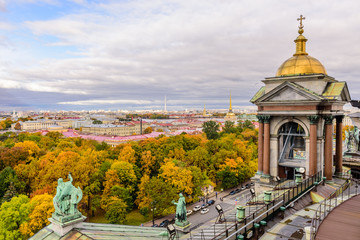 Sightseeing of Saint-Petersburg. Autumn aerial view of St. Petersburg. View from the colonnade of St. Isaac's Cathedral, Russia